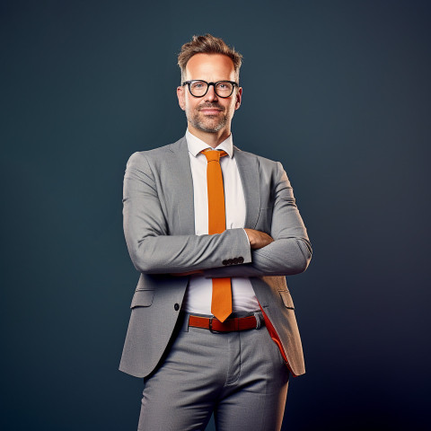 Confident handsome man banking and finance accountant at work on blured background