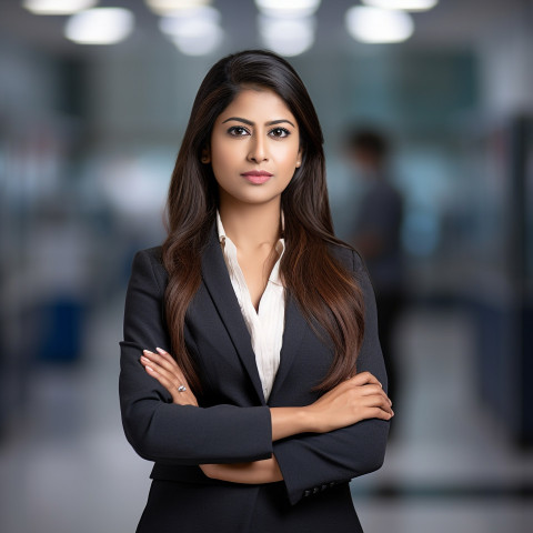 Confident beautiful indian woman banking and finance recruiter at work on blured background