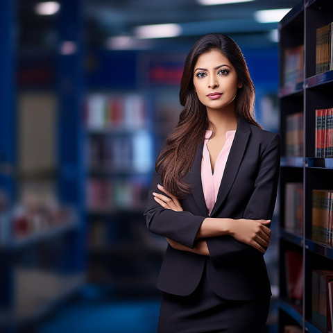 Confident beautiful indian woman banking and finance recruiter at work on blured background