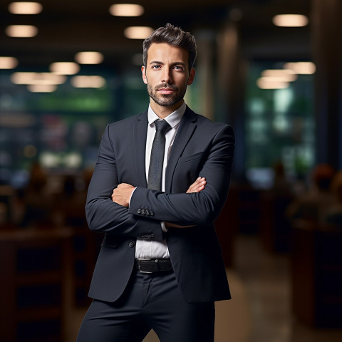 Confident handsome man banking and finance relationship manager at work on blured background