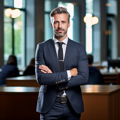 Confident handsome man banking and finance financial planner at work on blured background