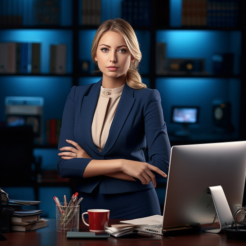 Confident beautiful woman banking and finance client support specialist at work on blured background