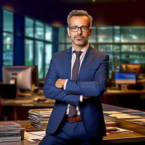 Confident handsome man banking and finance financial planner at work on blured background