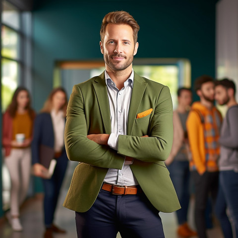 Confident handsome man banking and finance recruiter at work on blured background