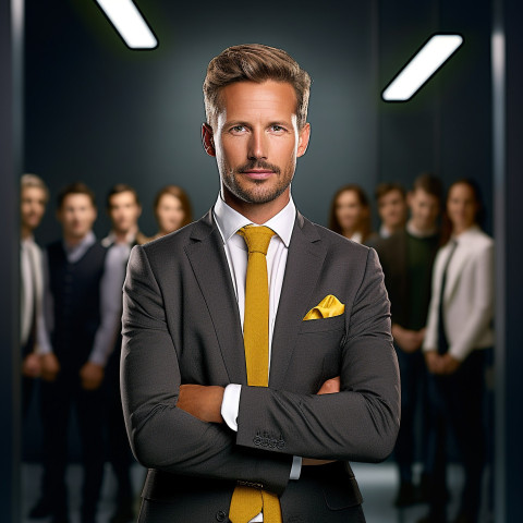 Confident handsome man banking and finance recruiter at work on blured background