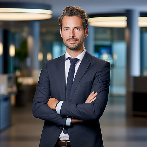 Confident handsome man banking and finance recruiter at work on blured background