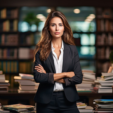 Confident beautiful woman banking and finance wealth advisor at work on blured background