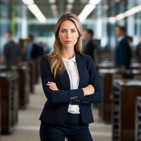 Confident beautiful woman banking and finance recruiter at work on blured background