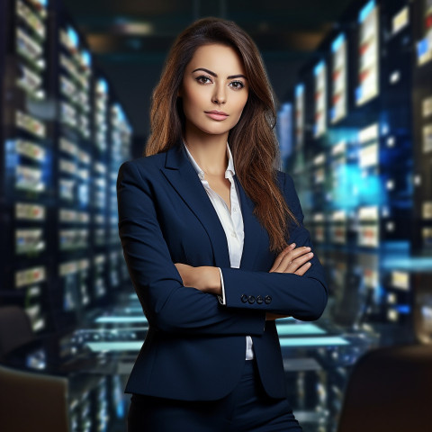 Confident beautiful woman banking and finance wealth advisor at work on blured background