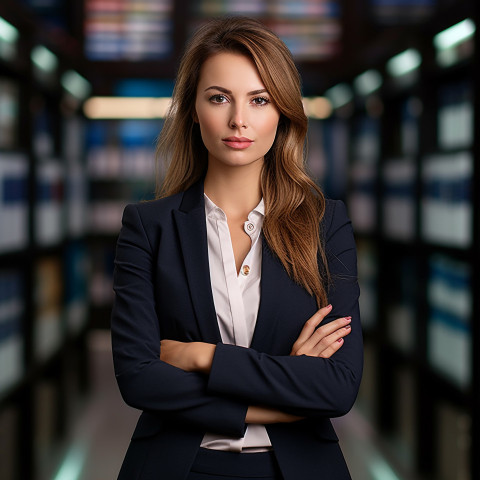 Confident beautiful woman banking and finance relationship manager at work on blured background