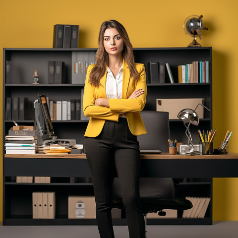 Confident beautiful woman banking and finance hr manager at work on blured background