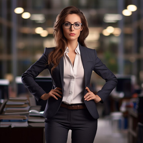 Confident beautiful woman banking and finance investment banker at work on blured background