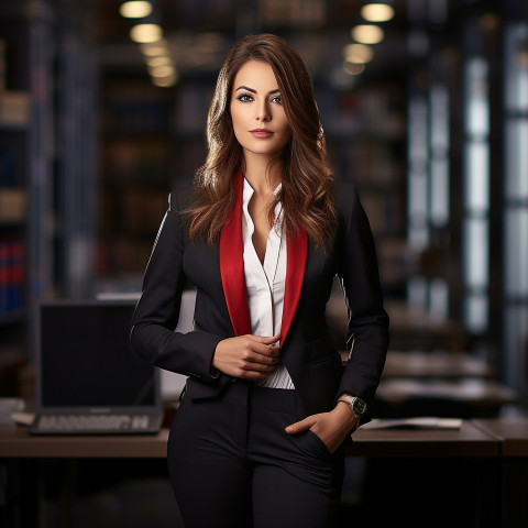 Confident beautiful woman banking and finance investment banker at work on blured background