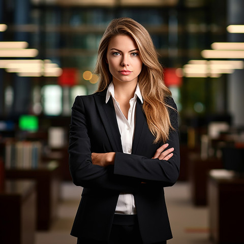 Confident beautiful woman banking and finance client relationship manager at work on blured background