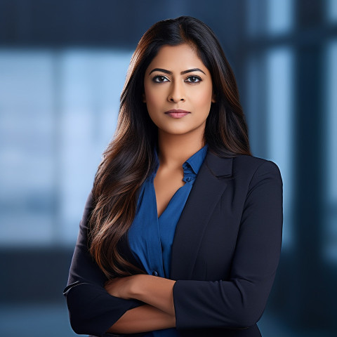 Confident beautiful indian woman banking and finance hr manager at work on blured background