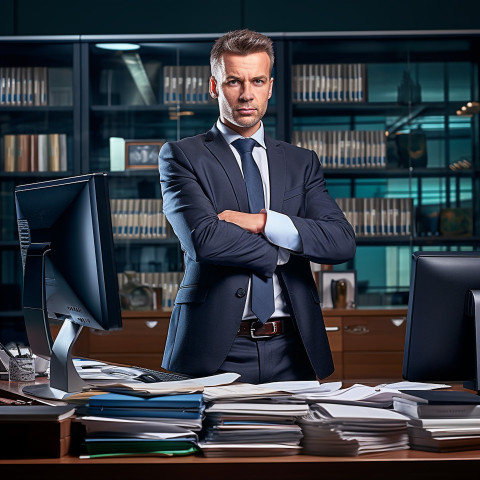 Confident handsome man banking and finance chief financial officer at work on blured background