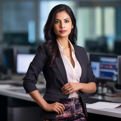 Stock photography of confident beautiful indian woman banking and finance chief financial officer at work