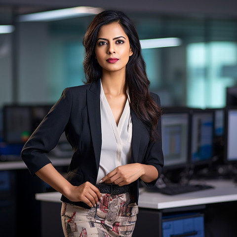 Stock photography of confident beautiful indian woman banking and finance chief financial officer at work