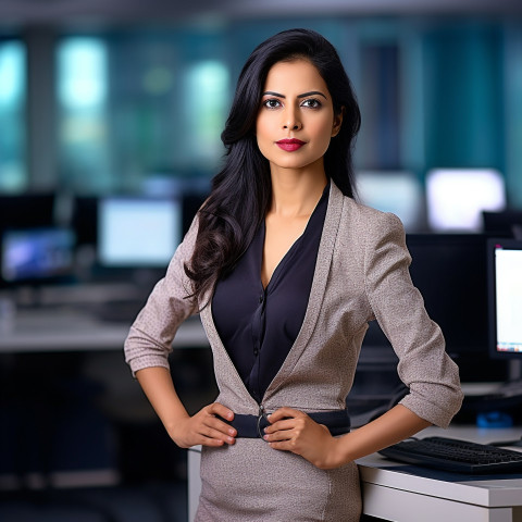 Stock photography of confident beautiful indian woman banking and finance chief financial officer at work