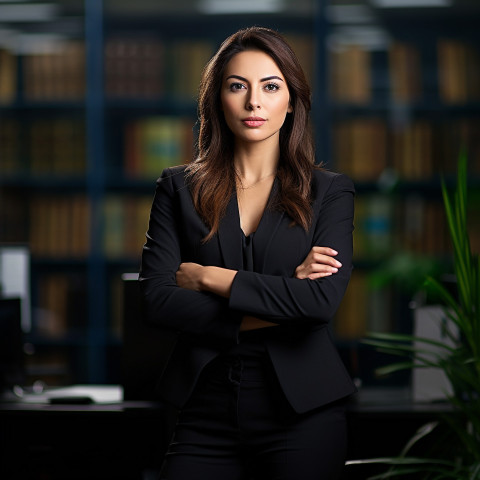 Confident beautiful woman banking and finance chief financial officer at work on blured background