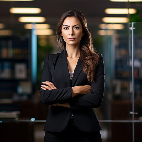 Confident beautiful woman banking and finance chief financial officer at work on blured background