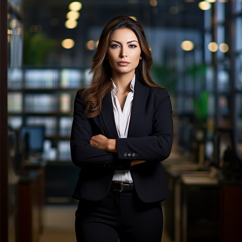 Confident beautiful woman banking and finance chief financial officer at work on blured background