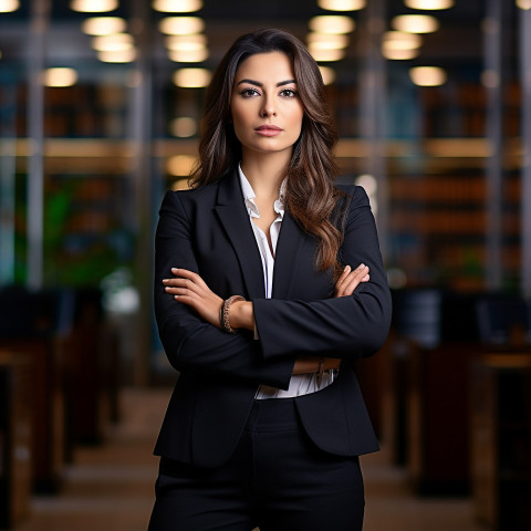 Confident beautiful woman banking and finance chief financial officer at work on blured background