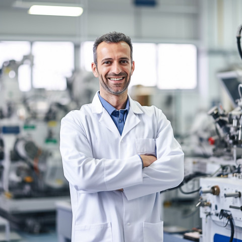 Aerospace engineer working at factory  on blurred background