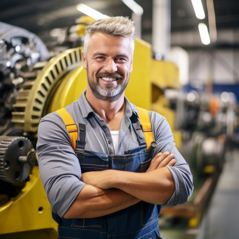 Industrial engineer smiling at work on blured background