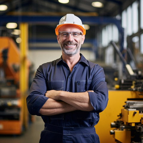 Industrial engineer smiling at work on blured background