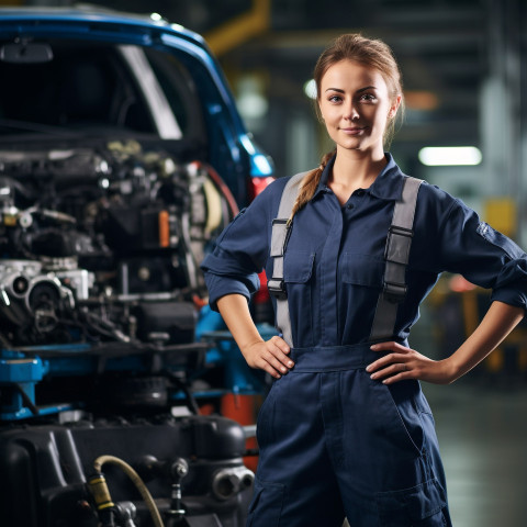 Female mechanic working confident and professional on blured background