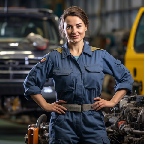 Female mechanic working confident and professional on blured background