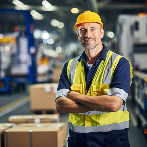 Confident assembly line worker on blurred background