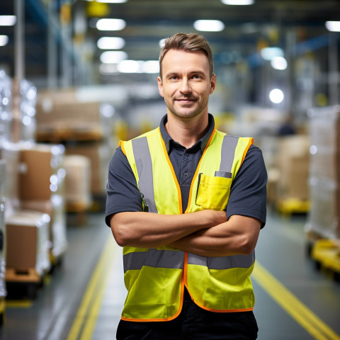 Confident assembly line worker on blurred background