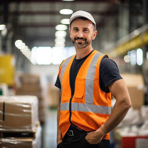 Confident assembly line worker on blurred background