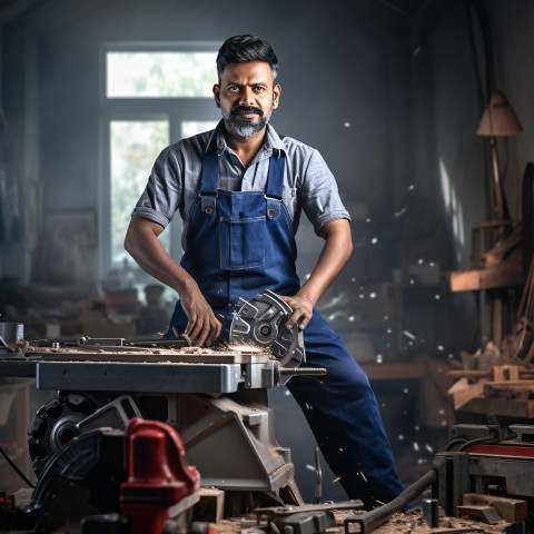 Indian tool and die maker working confidently on blurred background