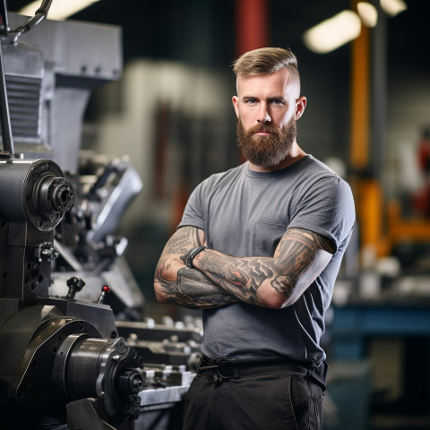 Skilled machinist working on blurred background