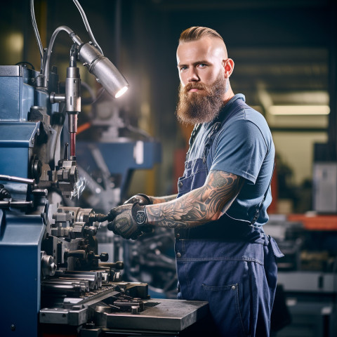 Skilled machinist working on blurred background