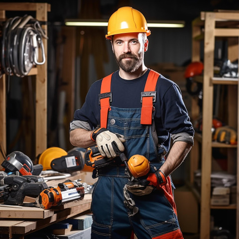 Plumber working confidently with blurred background