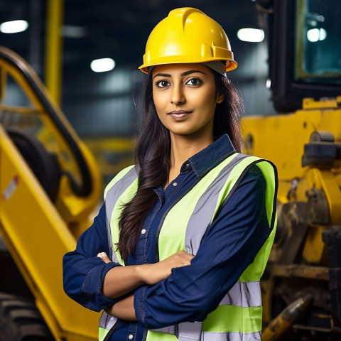 Indian female machinist at work on blurred background