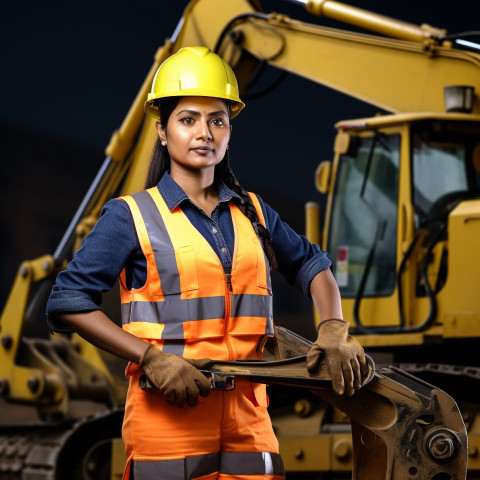 Indian female machinist at work on blurred background