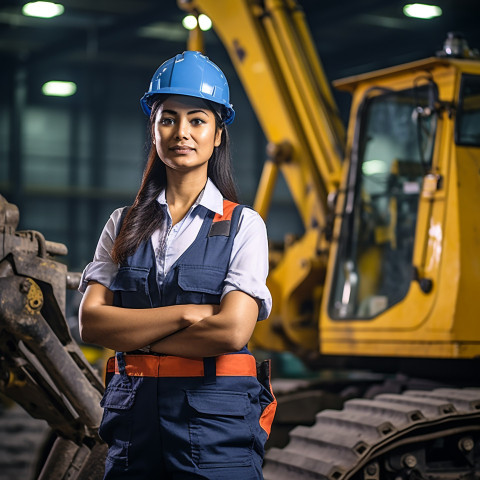 Indian female machinist at work on blurred background