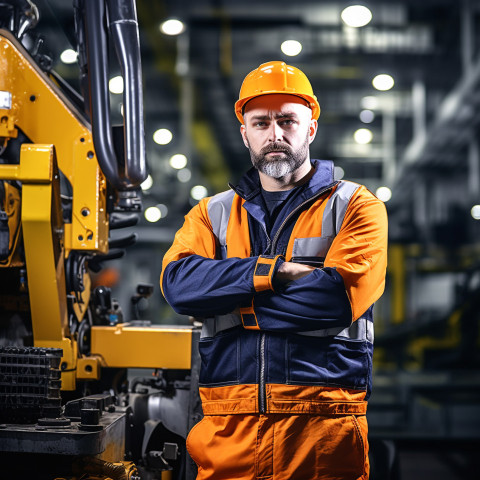 Machine operator works confidently while the background is blurred