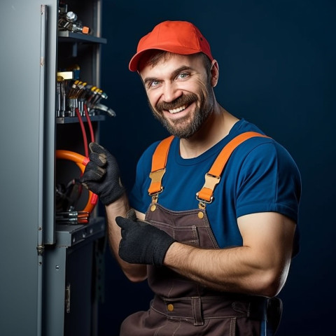 Plumber working on blurred background