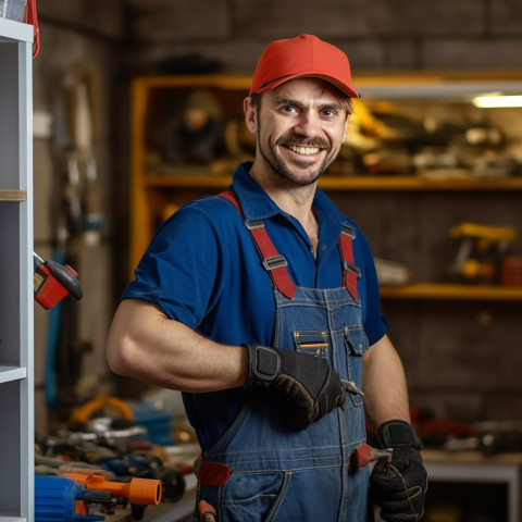 Plumber working on blurred background