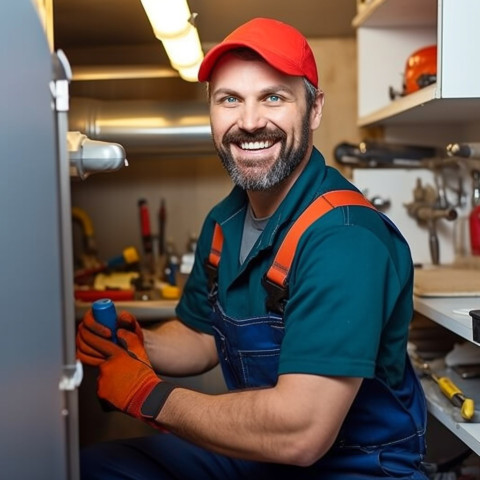 Plumber working on blurred background