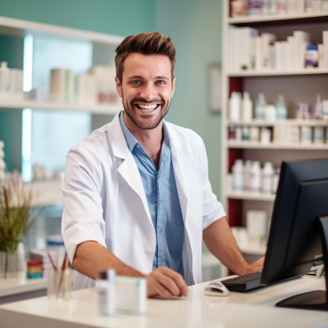 Friendly smiling handsome man grooming and personal care esthetician at work on blured background