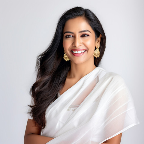 Indian woman beauty educator smiling friendly at work on white background