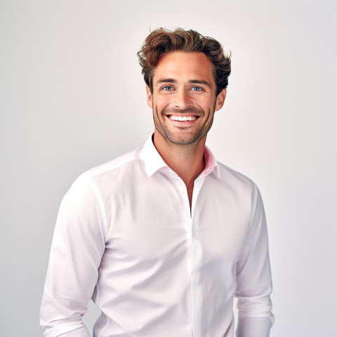 Friendly smiling handsome man grooming and personal care accountant at work on white background