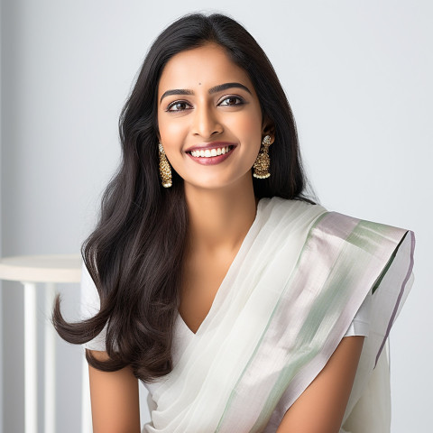 Friendly smiling beautiful indian woman beauty and personal care salon manager at work on white background